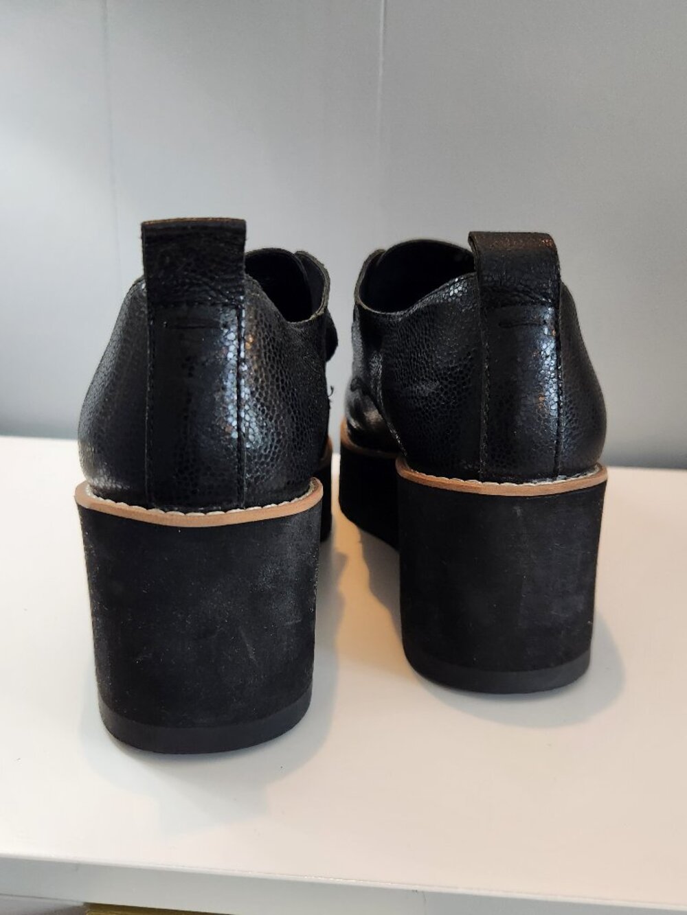 Eileen Fisher Black Leather Platform Slip-On Shoes Loafers - Picture 4 of 11